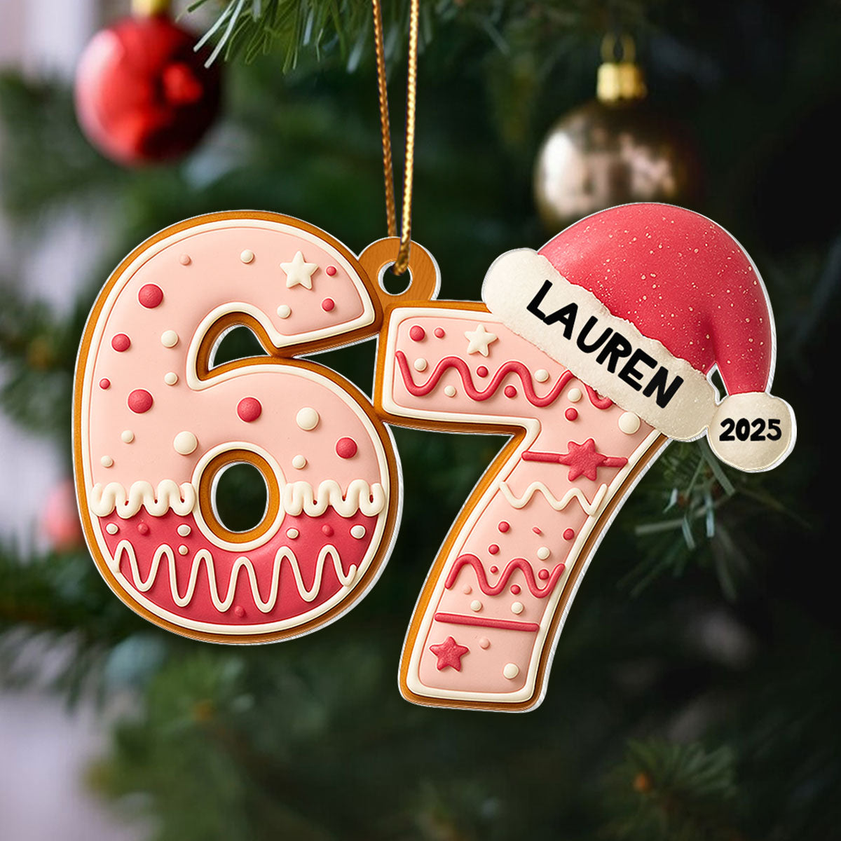 Custom Six Seven Cake Pattern - Personalized Acrylic Ornament - Teen Slang Funny Tree Decor, Funny Teen Grandkid Gift