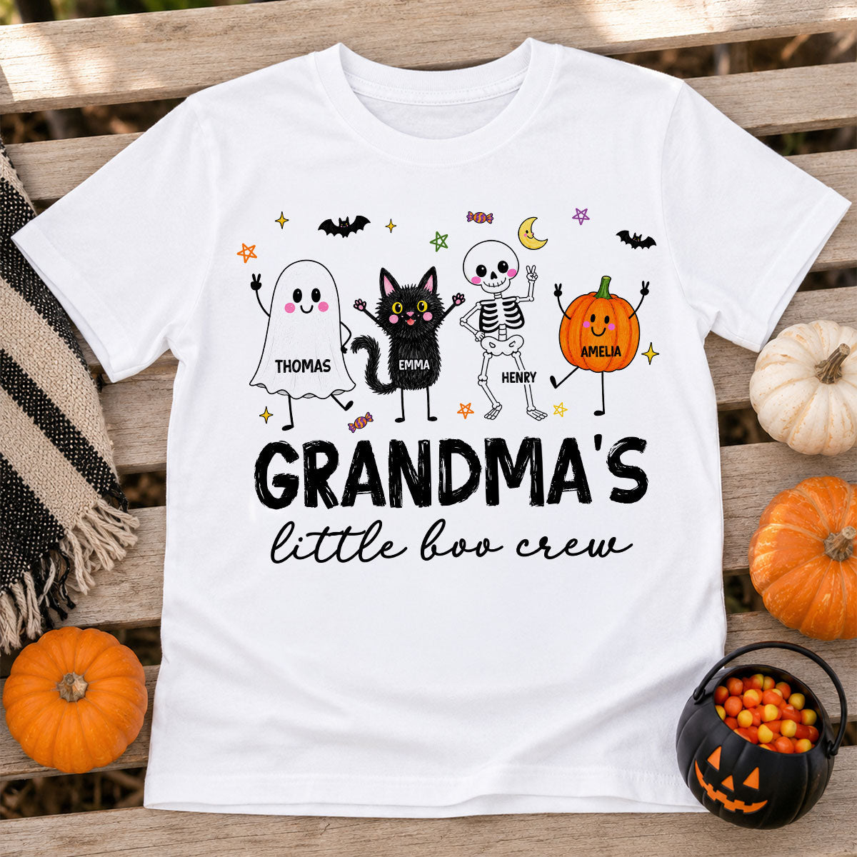 Grandma's Little Boo Crew Funny - Personalized Shirt - Halloween Gift For Grandma, Grandkids