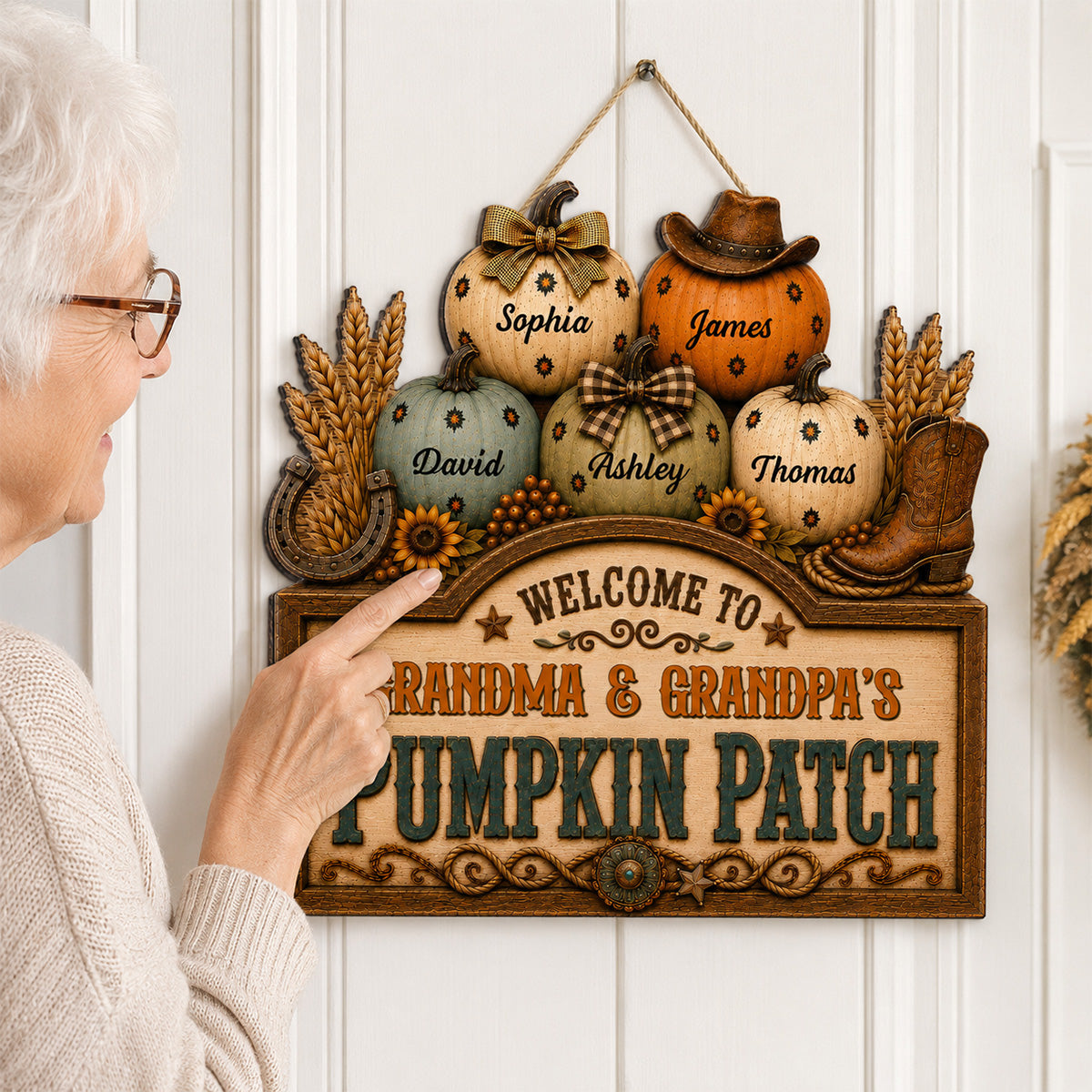 Western Vibe Welcome To Grandma Grandpa Pumpkin Patch 2D Flat - Personalized Wood Sign