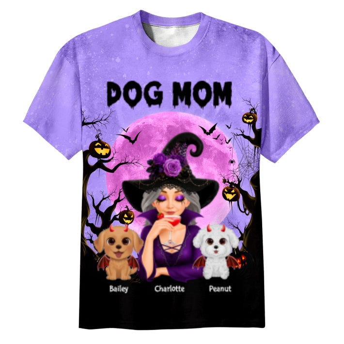 Halloween Theme Spooky Dog Mom Witch - Personalized Shirt - Halloween Gift For Dog Lovers
