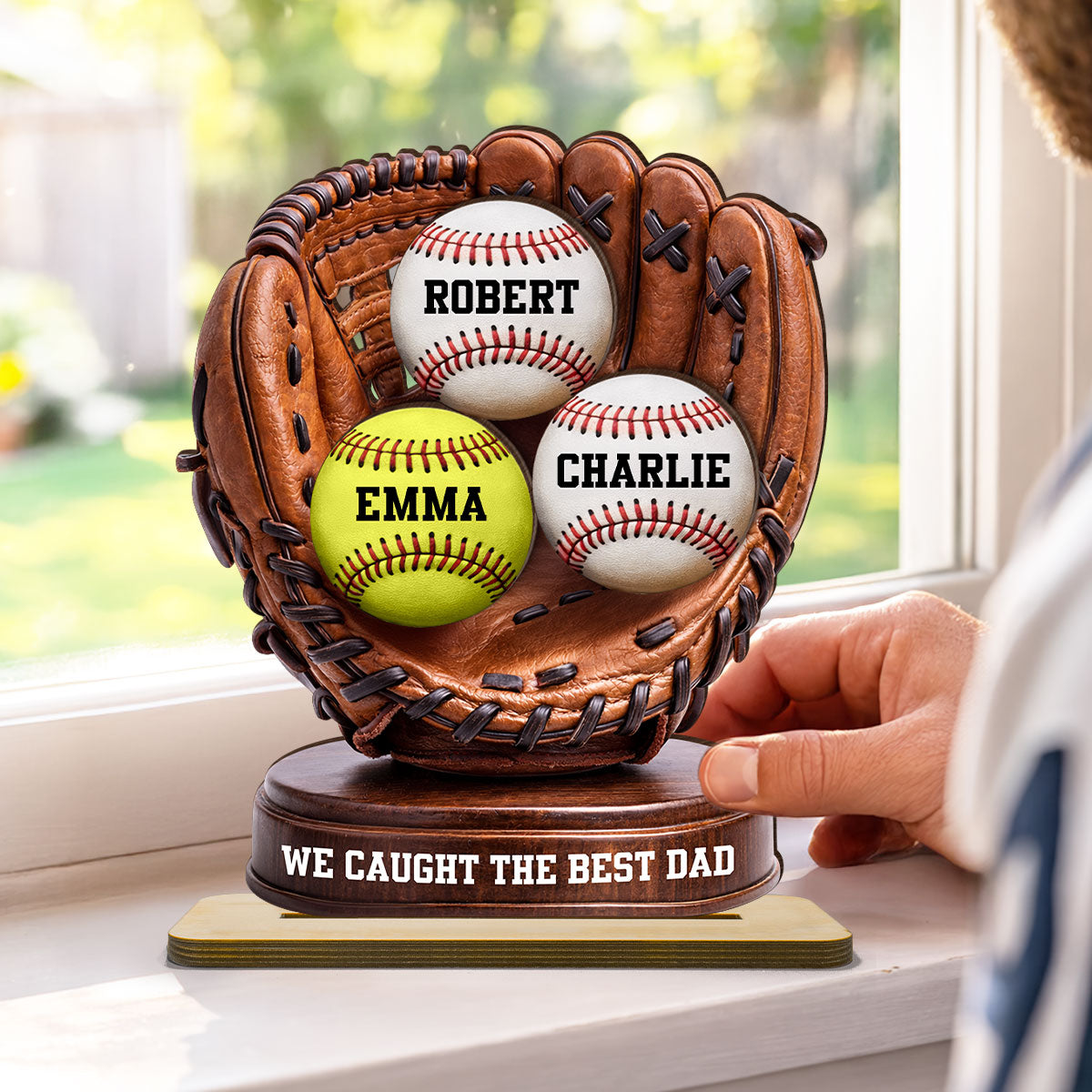 We Caught The Best Dad Baseball Glove - Personalized 2-Layered Wooden Plaque -  Gift for Dad, Husband