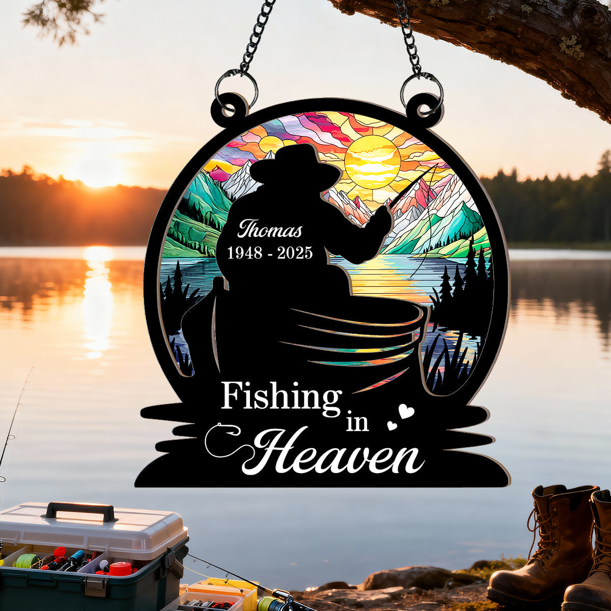 Fishing In Heaven Memorial - Personalized Suncatcher - Memorial Keepsake For Family