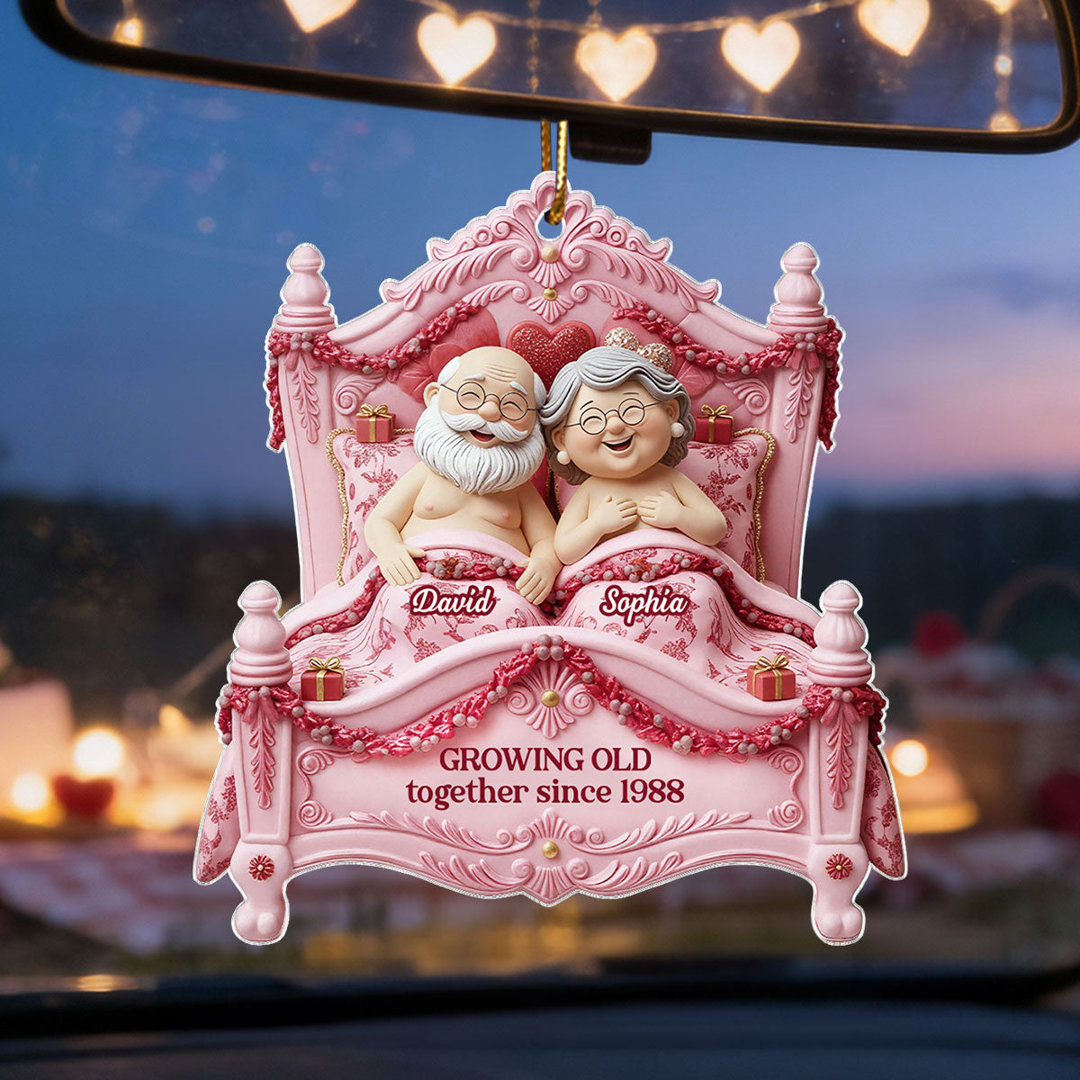 Growing Old Together Elderly Couple On Bed - Personalized Acrylic Ornament - Gift for Couple, for Her, for Him