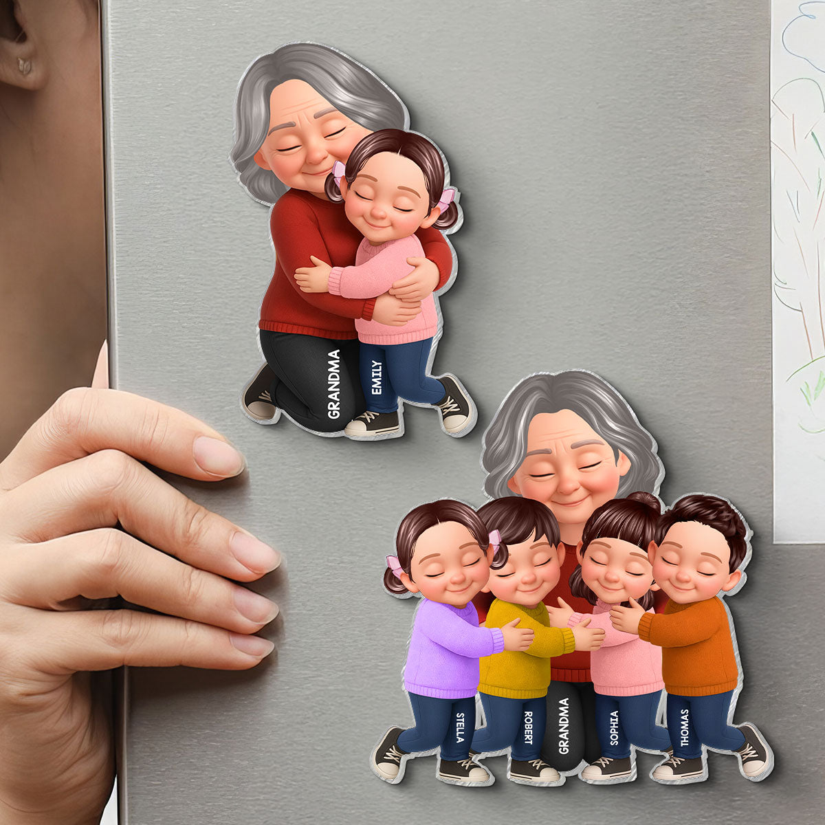 Grandma Grandkids Hugging - Personalized Acrylic Fridge Magnet - Mother's Day Gift For Grandma, Mom