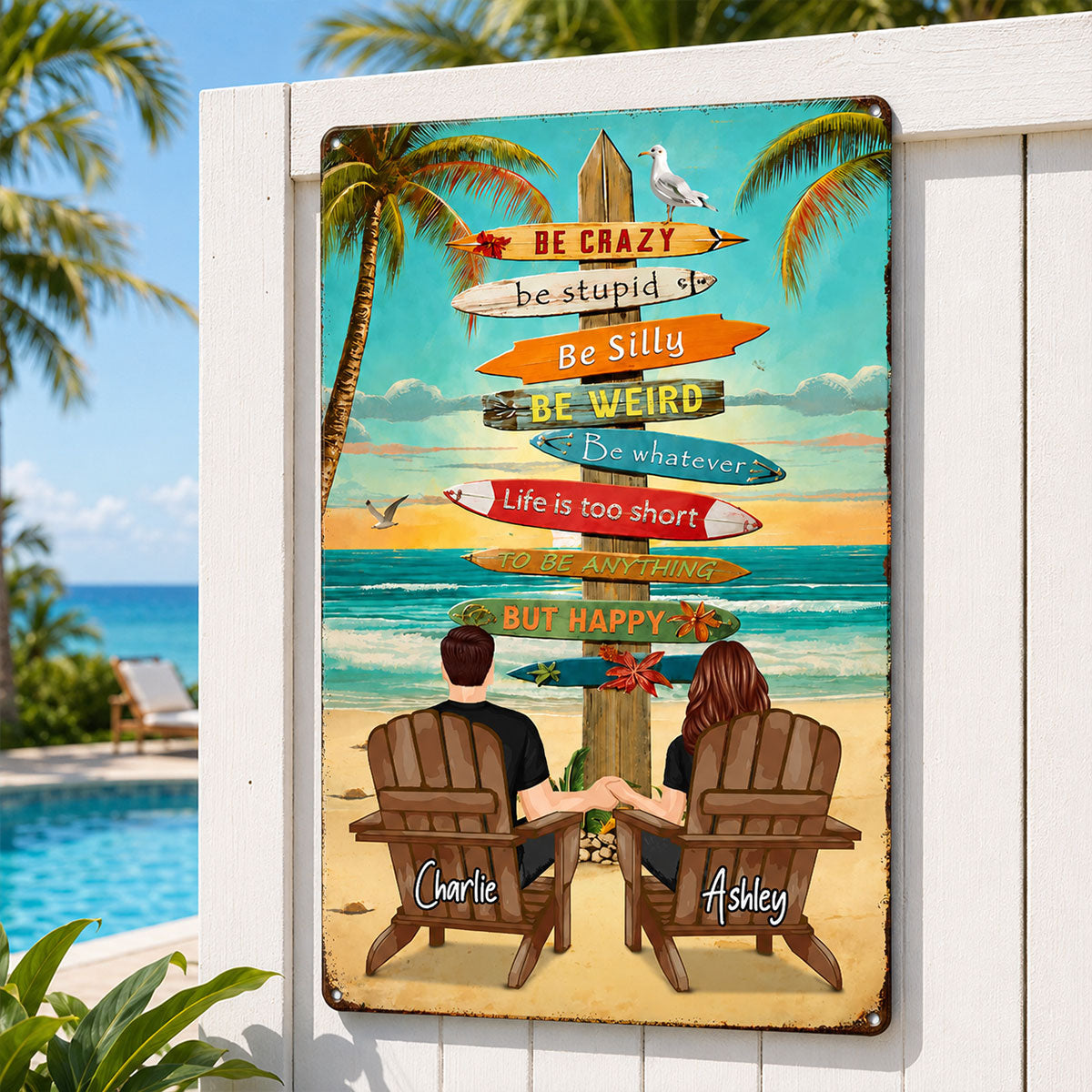 Couple Tropical Beach - Personalized Metal Sign - Gift For Couple, Summer Decorations
