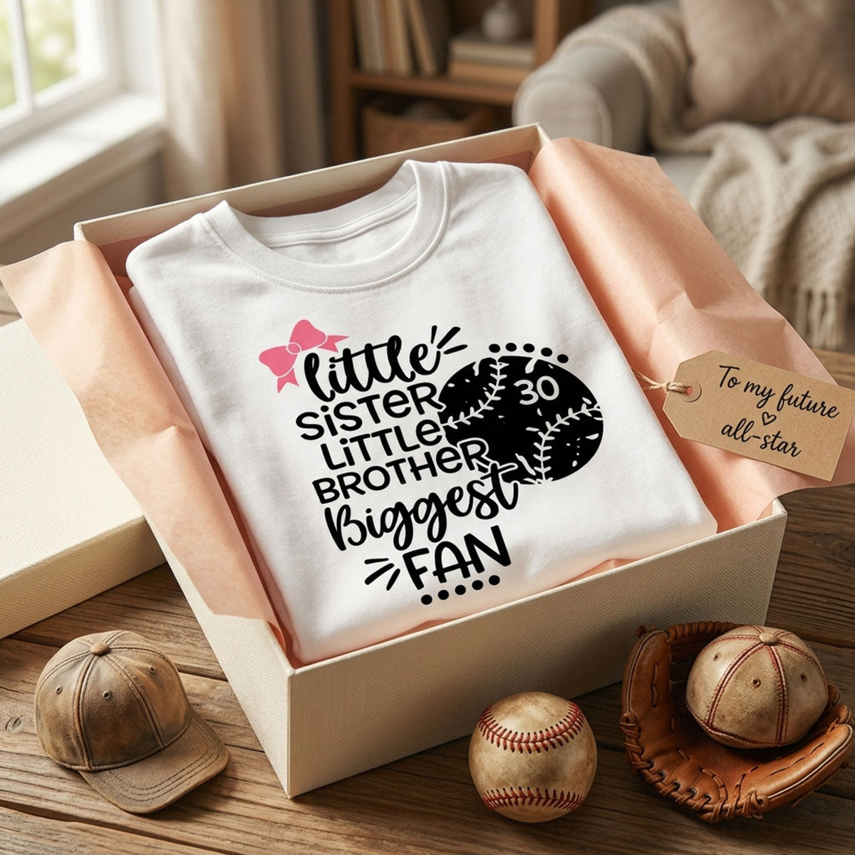Little Sister Little Brother Biggest Fan - Personalized Kid Shirt - Baseball Little League Game Day Light Color Shirt
