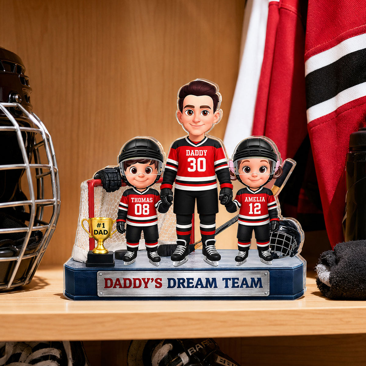 Daddy's Dream Team Hockey Dad & Kids - Personalized Acrylic Block Plaque -  Gift For Dad, Husband