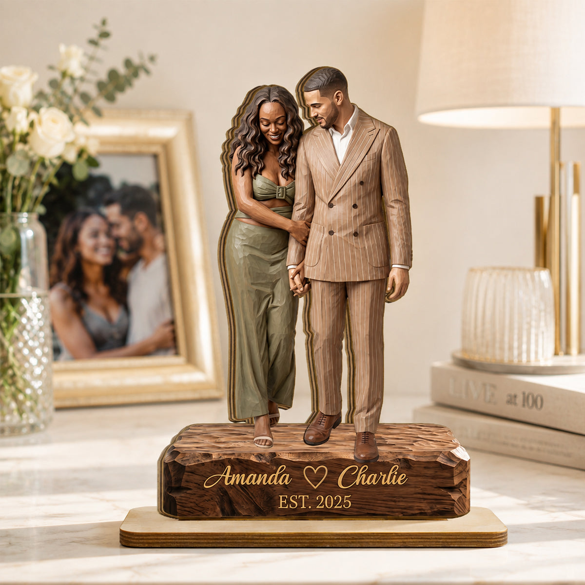Custom Couple Photo Portrait - Personalized 2-Layered Wooden Plaque - Wedding Anniversary Gift for Her, for Him