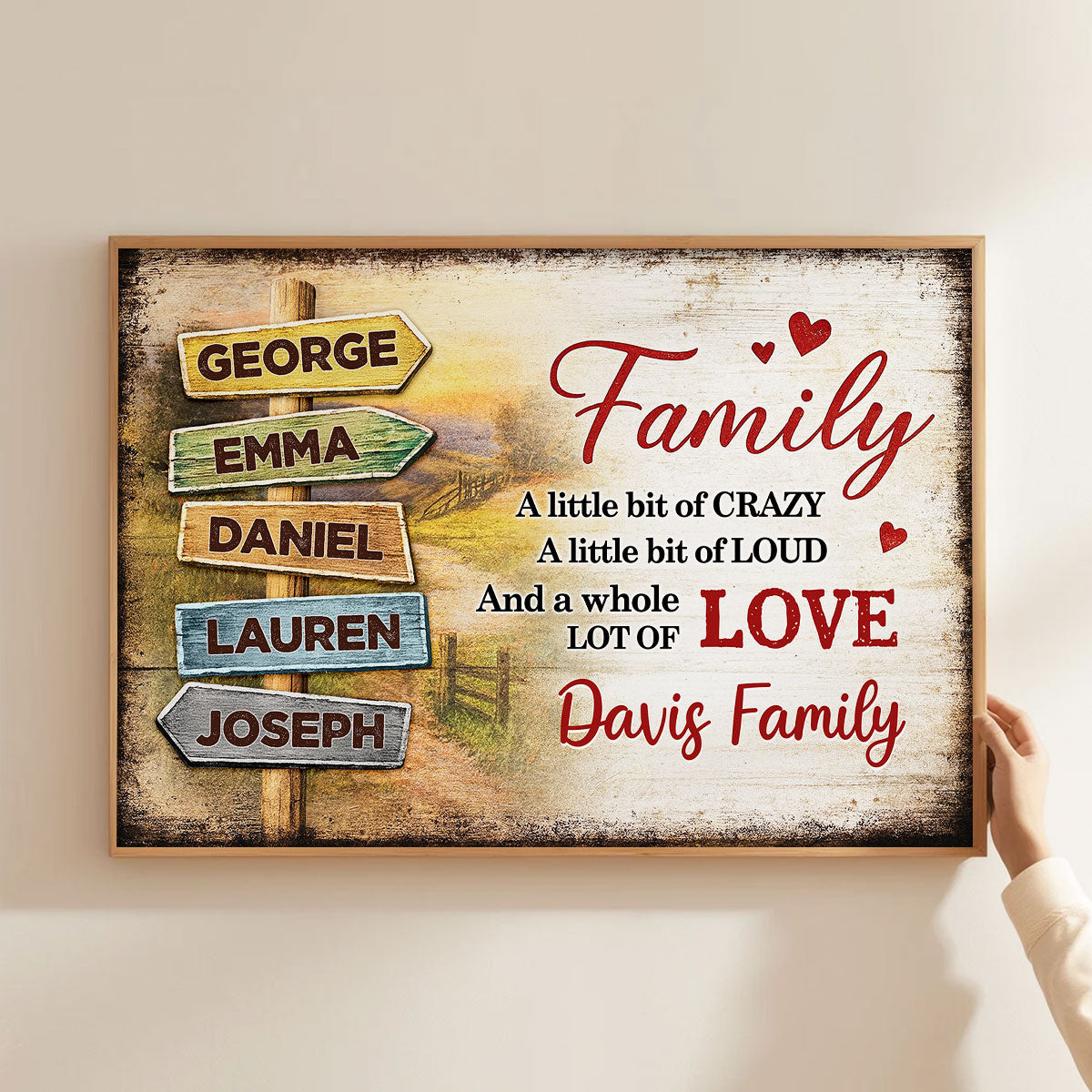 Family A Little Bit Crazy, A Whole Lot of Love - Personalized Poster - Sentimental & Timeless Gift for Parents or Grandparents, Heartwarming Home Decor