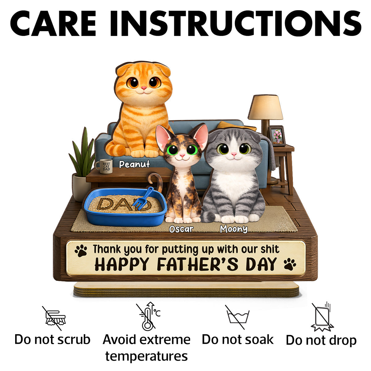 Thank You for Putting up with My Sh*t - Personalized 2-Layered Wooden Plaque - Funny  Gift for Cat Dad