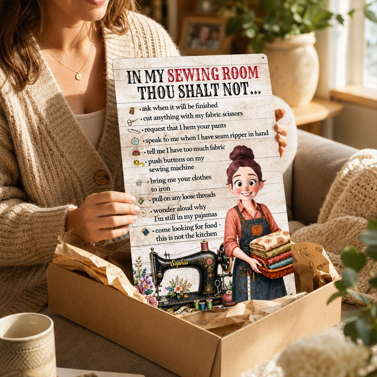 My Sewing Room Rules Sewing Girl - Personalized Metal Sign - Craft Room Decor
