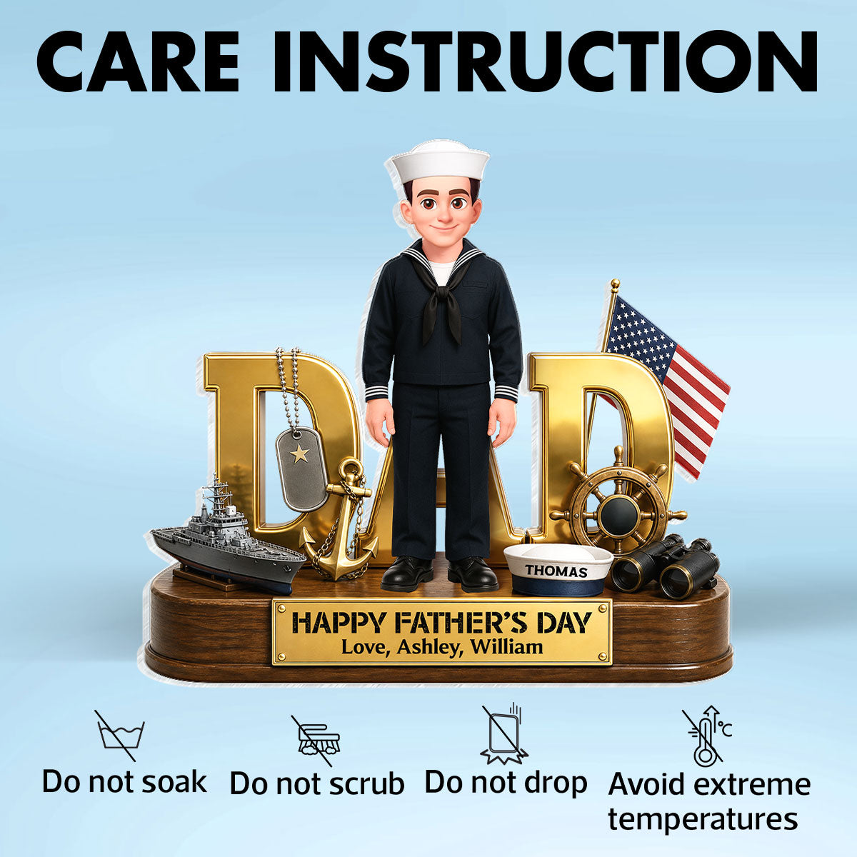 Proud American Navy Dad You Are Our Hero - Personalized Acrylic Block Plaque -  Gift For Dad