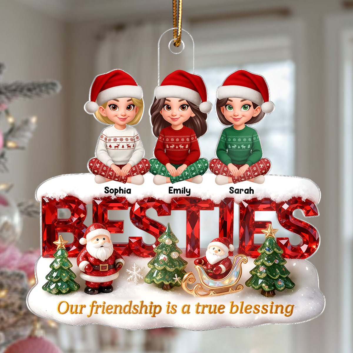 3D Crystal Effect Besties Our Friendship Is A True Blessing Christmas - Personalized Acrylic Ornament - Gift For Best Friends