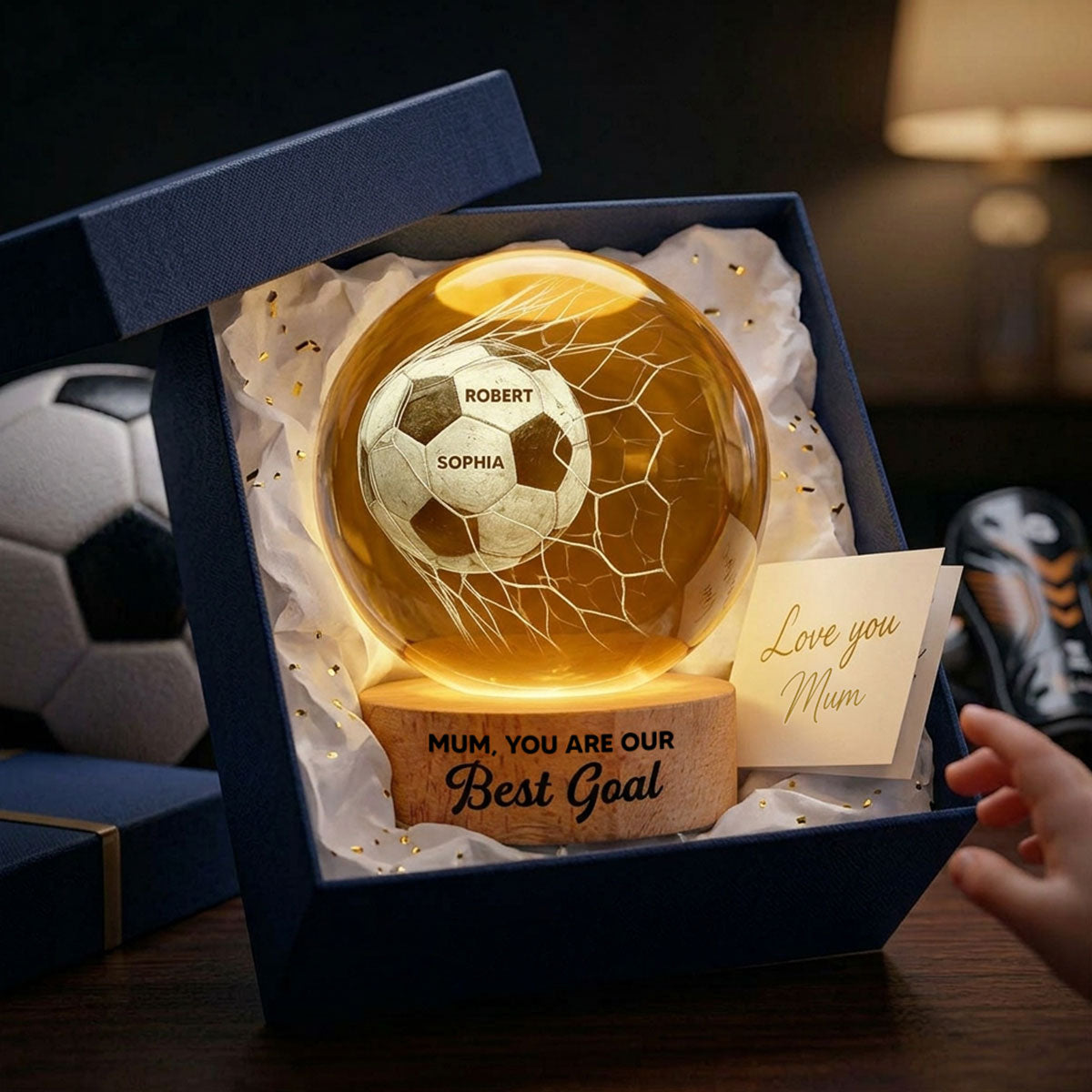 We Scored The Best Mum - Personalised Crystal Ball LED Night Light - Gift For UK Football Mum