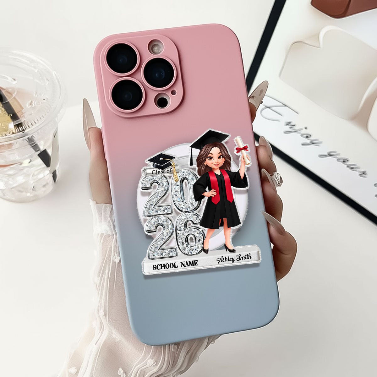 3D Shiny Effect Class Of 2026 2027 Senior - Personalized Acrylic Magnetic Phone Grip - Gift For Graduates, Daughter, Son