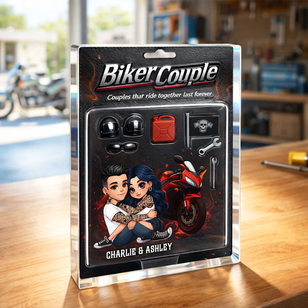 Couples That Ride Together Last Forever, Custom Action Figure Biker Couple - Personalized Acrylic Block Plaque
