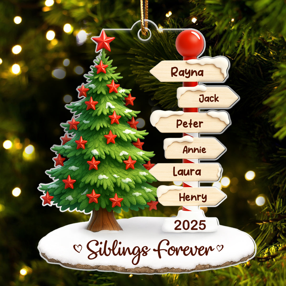 Brothers & Sisters Direction Sign Post - Personalized Acrylic Ornament - Christmas Gift for Siblings