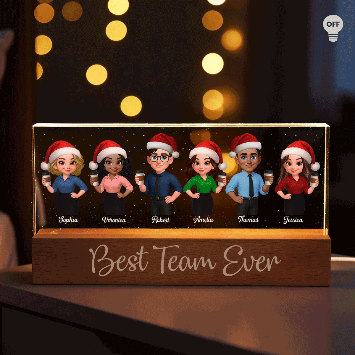 Best Team Ever - Personalized Acrylic Block Plaque LED Night Light - Gift For Colleagues, Coworkers, Boss