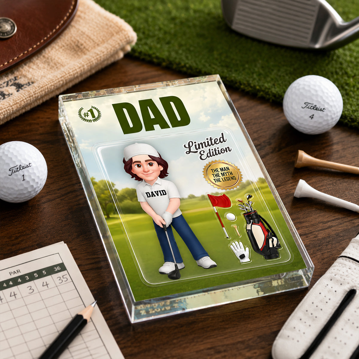 Golf Dad Toy Box Figure Limited Edition - Personalized Acrylic Block Plaque - Heartfelt Gift For Dad, Grandpa, Husband