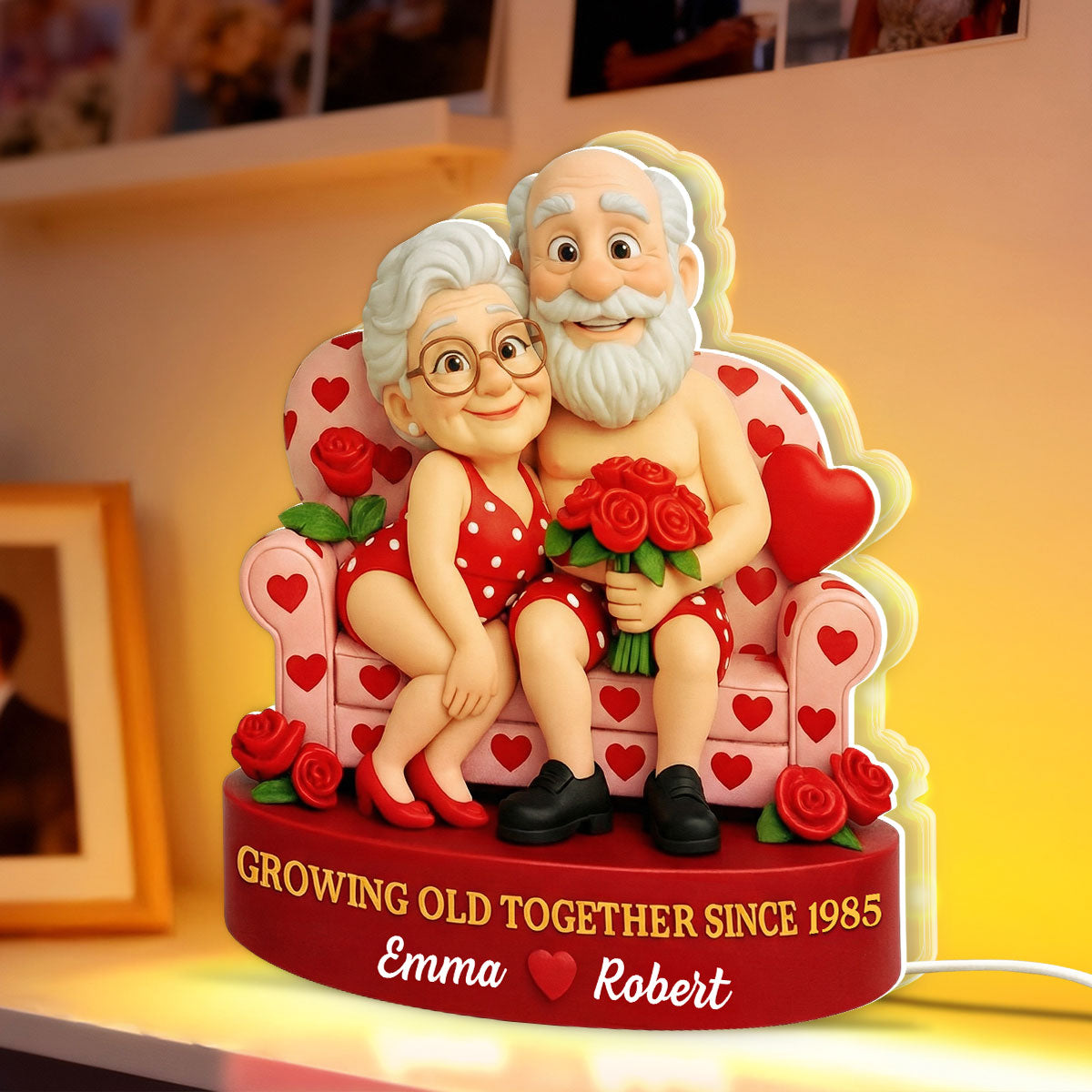 Funny Old Couple Growing Old Together - Personalized Light Box - Valentine's Day Gift for him, for her