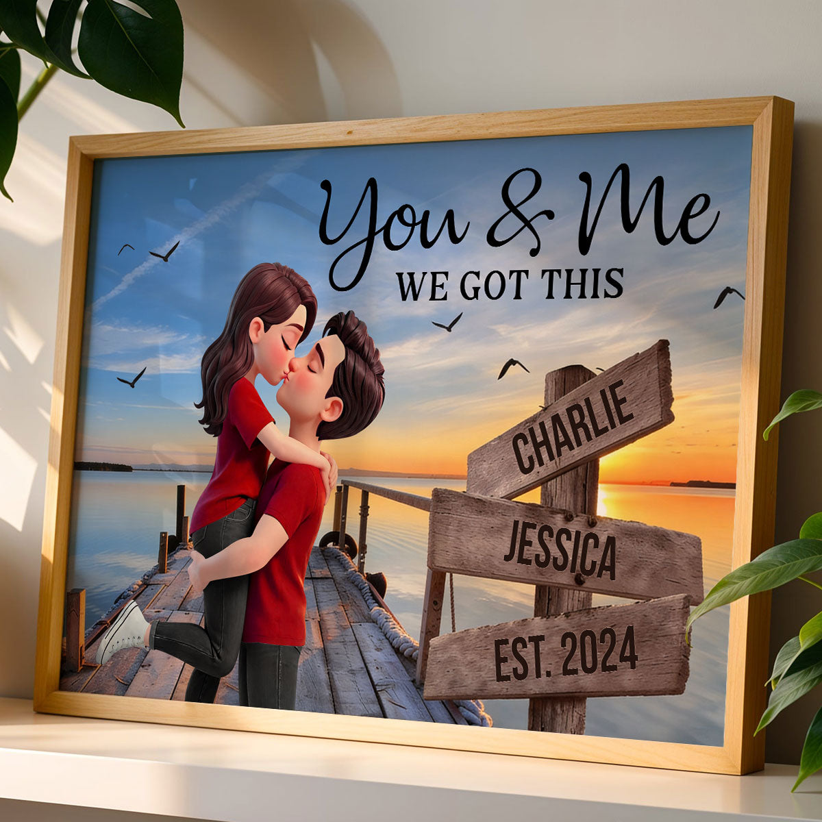 Eternal Love Couple Sitting At Lake Dock Sign Posts - Personalized Poster - Heartfelt Valentine, Anniversary Gift For Him, For Her
