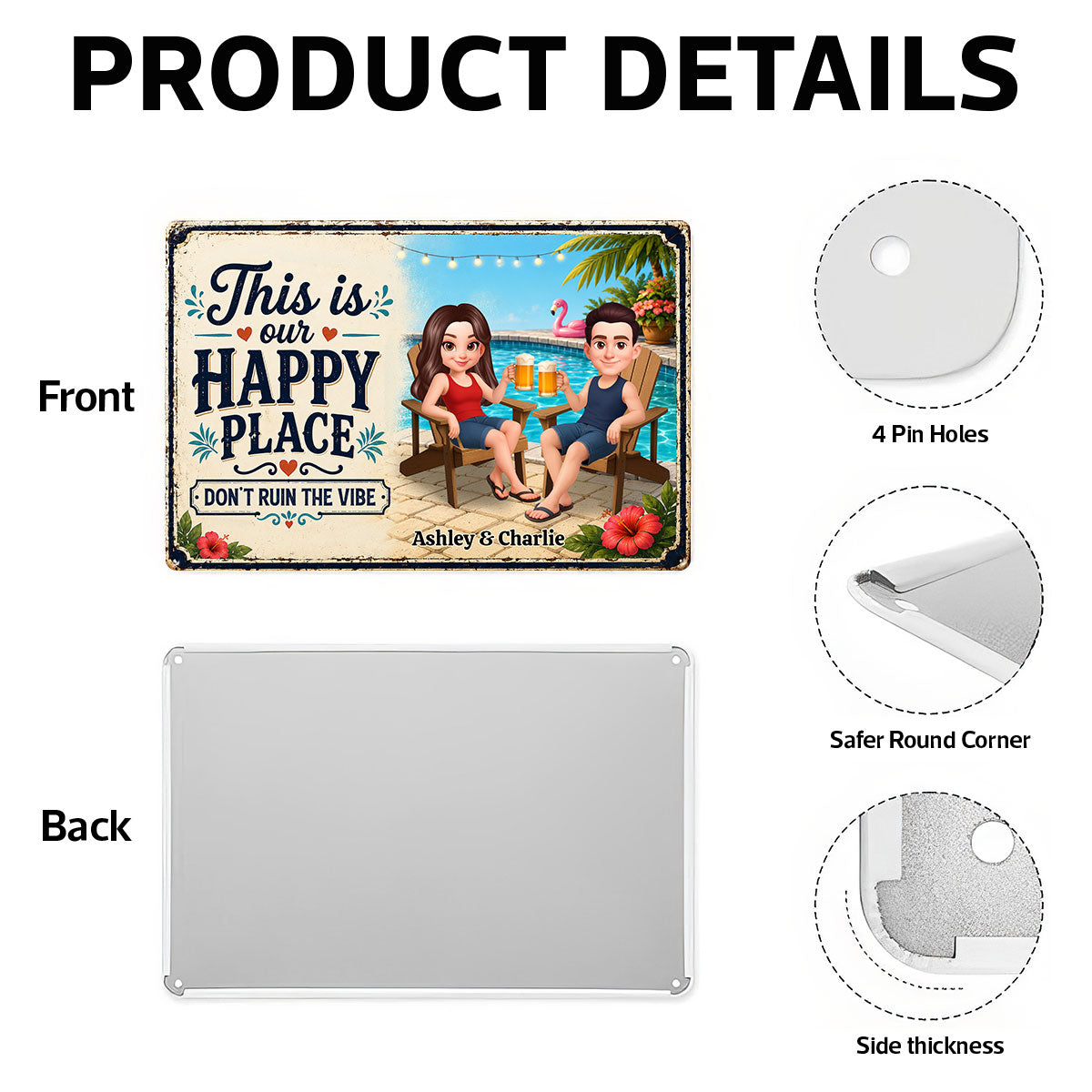 Welcome to Our Happy Place Swimming Pool - Personalized Metal Sign - Summer Decor for Couples