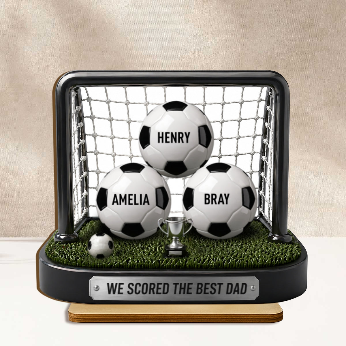 We Scored The Best Dad Soccer Goal - Personalized 2-Layered Wooden Plaque - Heartfelt Gift For Soccer Dad, Gift For Husband