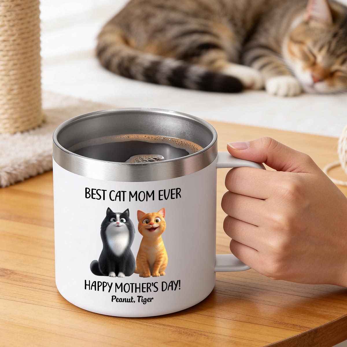 Sometimes You Forget That You're Awesome Cat Mom - Personalized Stainless Steel Tumbler with Handle - Mother's Day Gift For Cat Lovers
