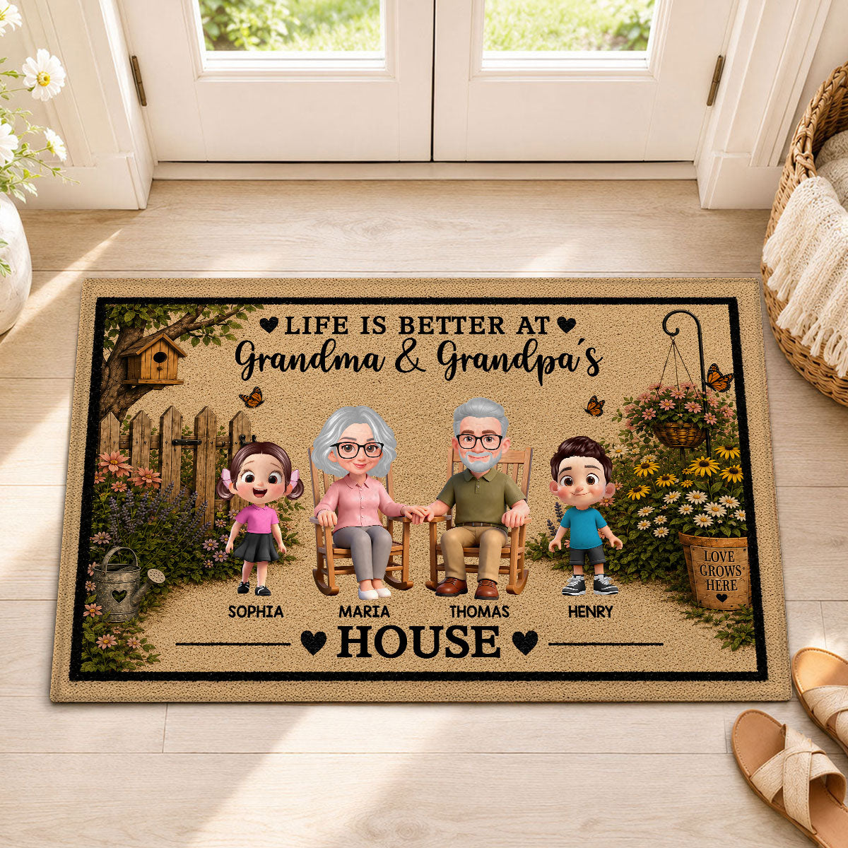 Life Is Better At Grandpa Grandma House - Personalized Doormat - Gift For Grandparents, Spring Summer Decoration