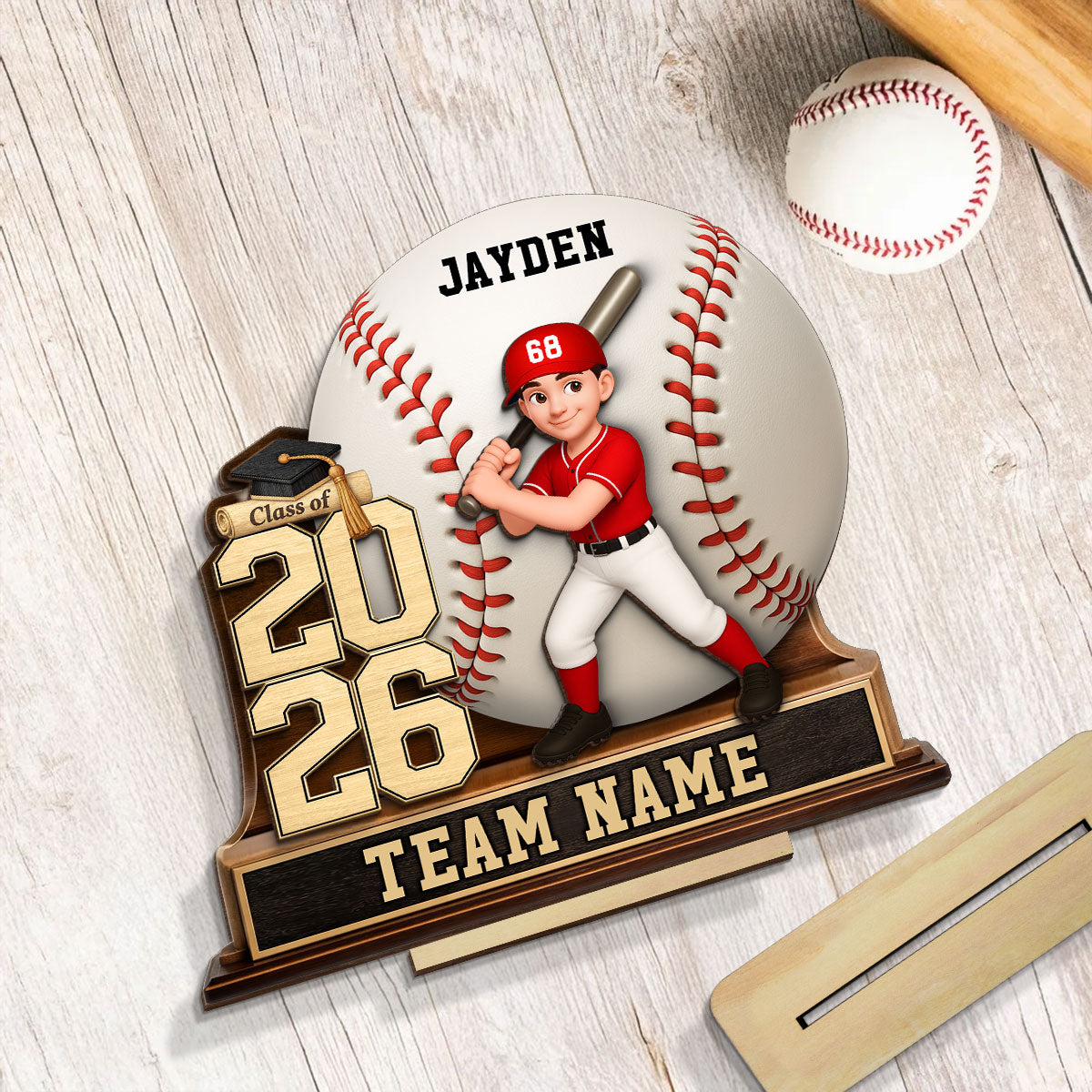 Baseball Softball Senior Keepsake 2D Flat - Personalized 2-Layered Wooden Plaque - Graduation Gift For Son, Daughter