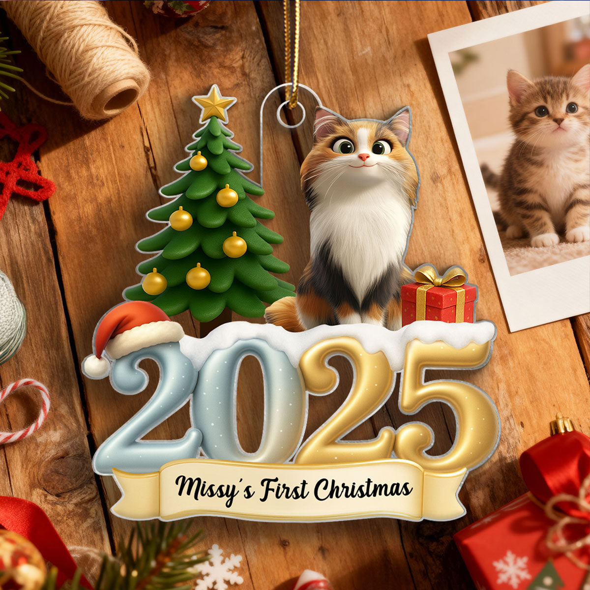 Cat First Christmas In Forever Family 2025 - Personalized Acrylic Ornament - Unique Christmas Gift For Cat Lovers