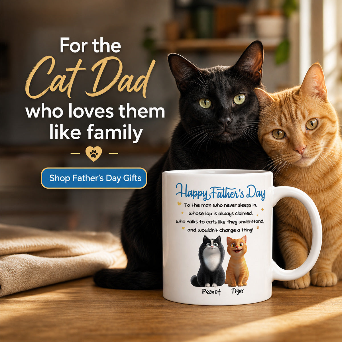 Happy Father's Day To Cat Dad - Personalized Mug