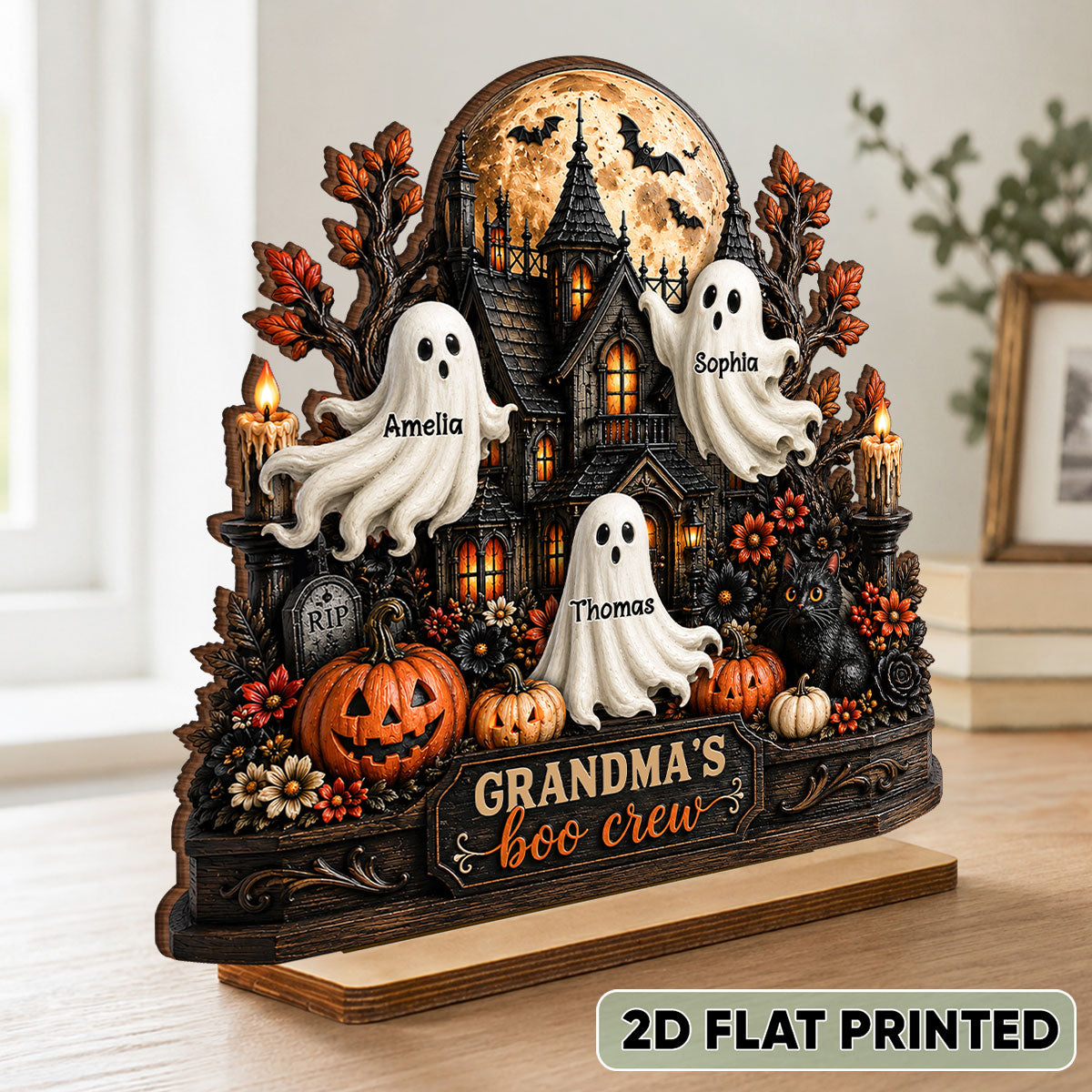 Grandma's Boo Crew - Personalized 2-Layered Wooden Plaque - Halloween Decor for Grandma