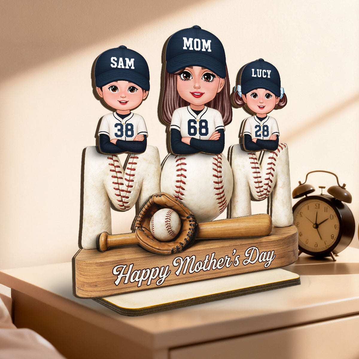 Proud Baseball Mom - Personalized 2-Layered Wooden Plaque - Gift For Mom