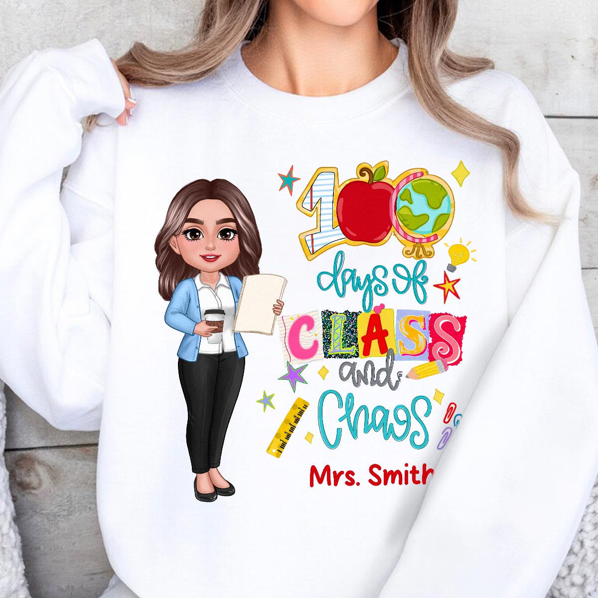 100 Days Of Class & Chaos Teacher - Personalized Shirt - 100 Days Of School Celebration