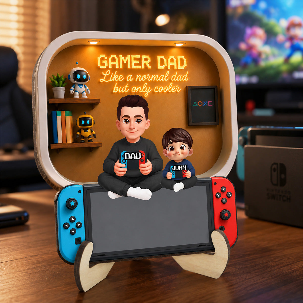 Gamer Dad And Kids - Personalized 2-Layered Wooden Plaque -  Gift For Dad, Husband, Gamers