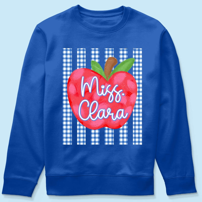 Striped Teacher Apple Custom Name - Personalized Shirt - Back To School Gift for Teachers