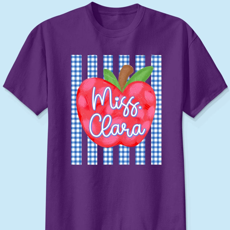 Striped Teacher Apple Custom Name - Personalized Shirt - Back To School Gift for Teachers
