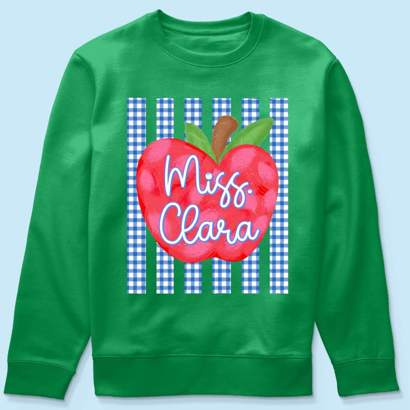 Striped Teacher Apple Custom Name - Personalized Shirt - Back To School Gift for Teachers