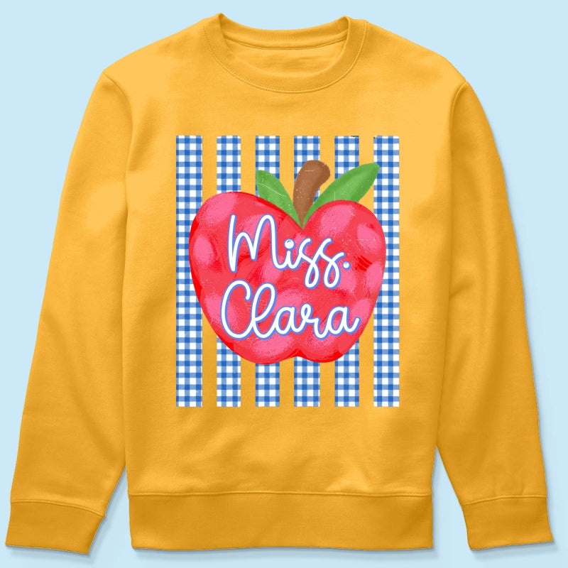 Striped Teacher Apple Custom Name - Personalized Shirt - Back To School Gift for Teachers