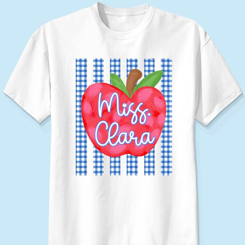 Striped Teacher Apple Custom Name - Personalized Shirt - Back To School Gift for Teachers