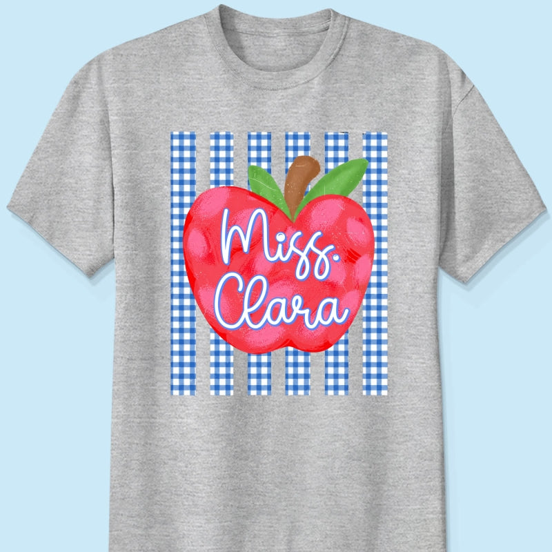 Striped Teacher Apple Custom Name - Personalized Shirt - Back To School Gift for Teachers