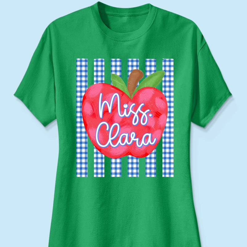 Striped Teacher Apple Custom Name - Personalized Shirt - Back To School Gift for Teachers