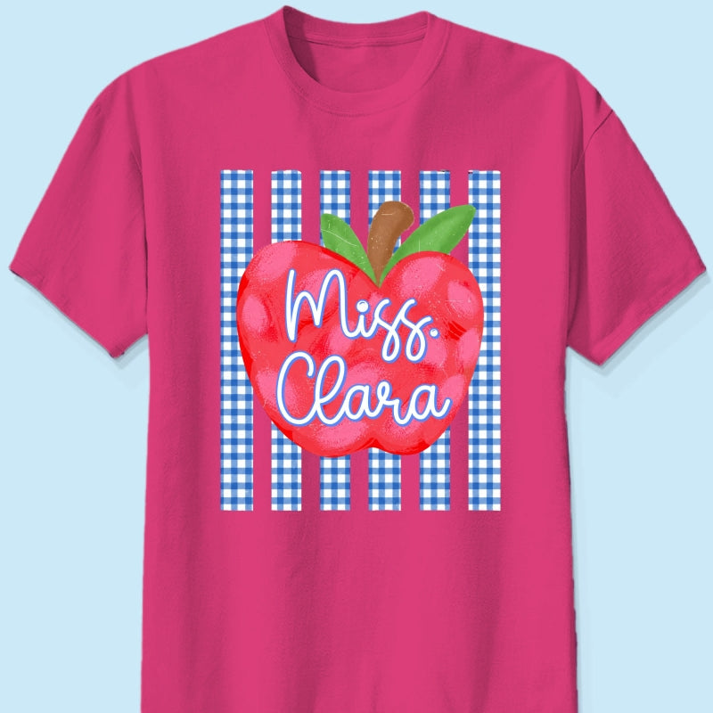 Striped Teacher Apple Custom Name - Personalized Shirt - Back To School Gift for Teachers