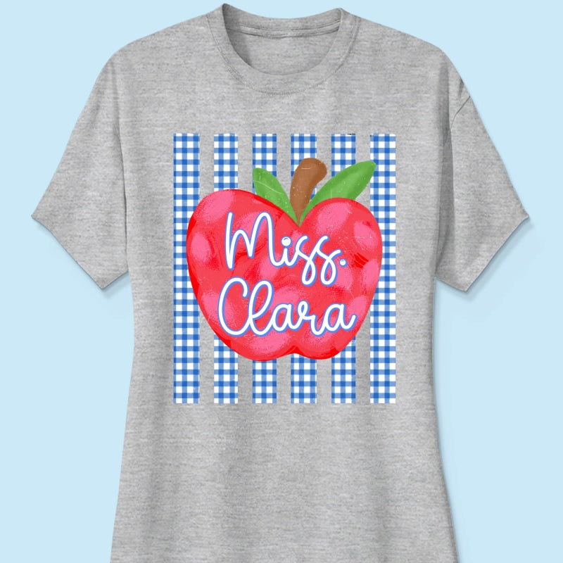 Striped Teacher Apple Custom Name - Personalized Shirt - Back To School Gift for Teachers