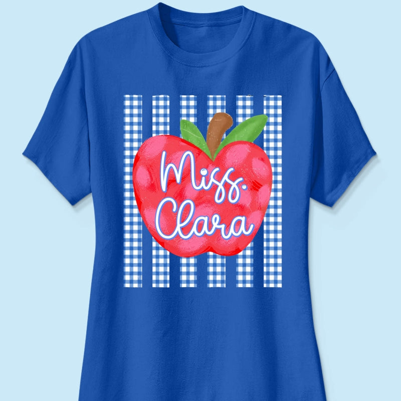 Striped Teacher Apple Custom Name - Personalized Shirt - Back To School Gift for Teachers