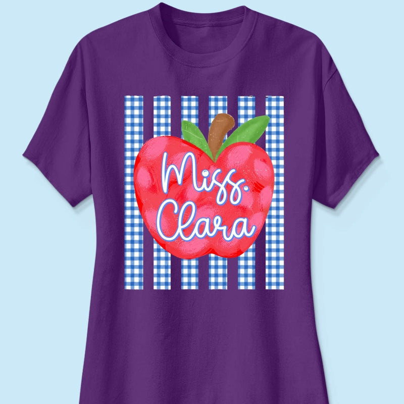 Striped Teacher Apple Custom Name - Personalized Shirt - Back To School Gift for Teachers