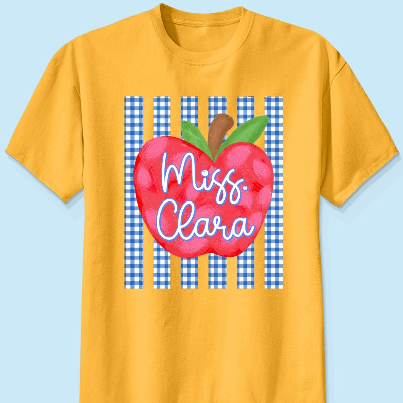 Striped Teacher Apple Custom Name - Personalized Shirt - Back To School Gift for Teachers