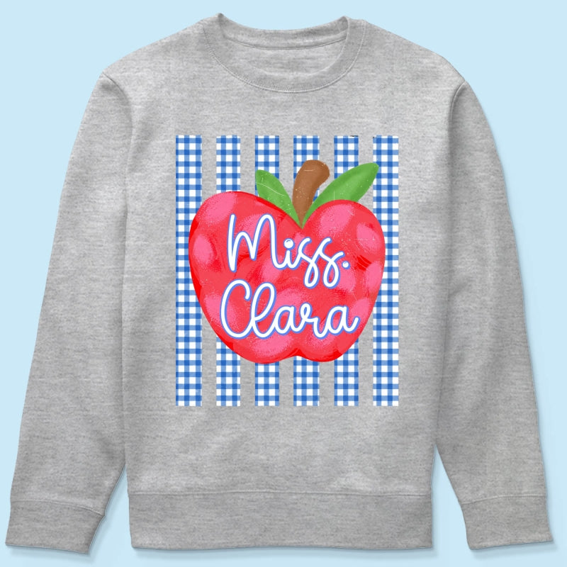 Striped Teacher Apple Custom Name - Personalized Shirt - Back To School Gift for Teachers