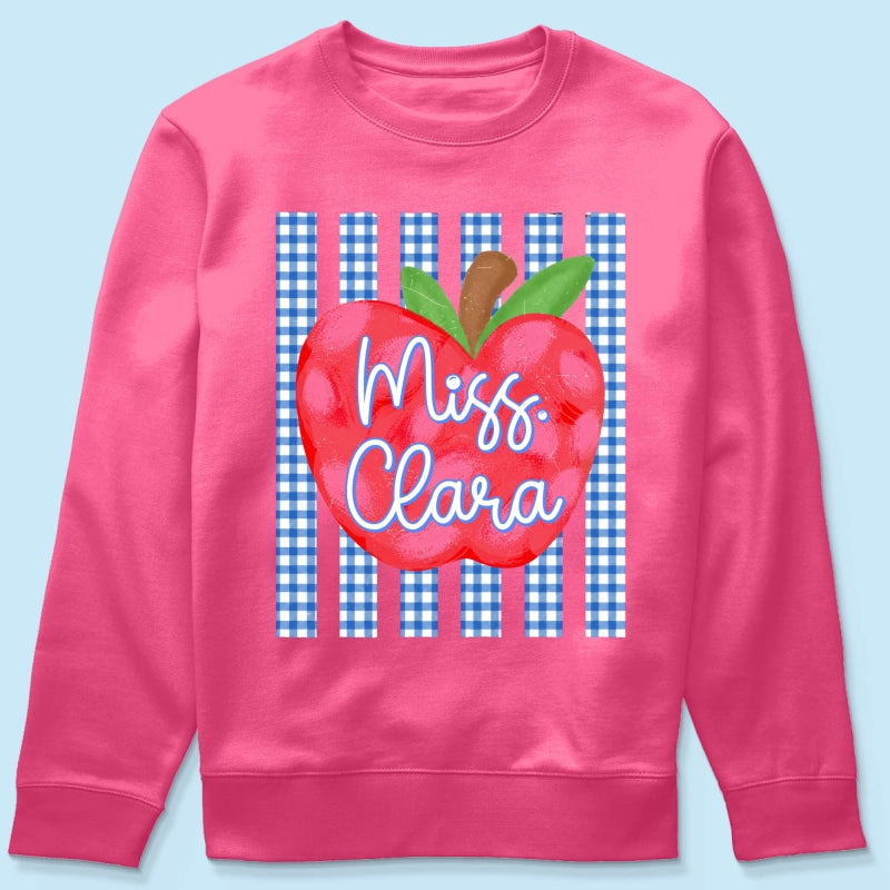 Striped Teacher Apple Custom Name - Personalized Shirt - Back To School Gift for Teachers